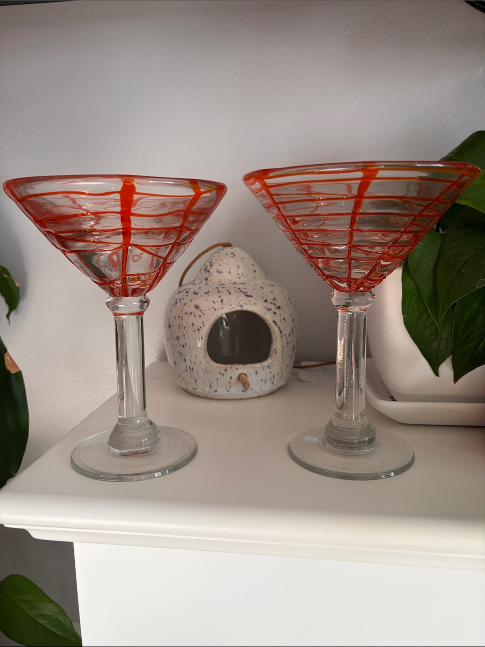 Orange-Accented Glass Martini Pair